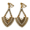 Vintage Inspired Chandelier Crystal Clip On Earrings In Aged Gold Tone - 60mm L