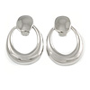 Polished Silver Tone Oval Hoop Clip On Earrings - 50mm Long