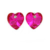 Small Fuchsia Pink Glass Heart Stud Earrings In Silver Tone - 10mm Tall