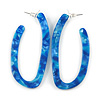 Trendy Marble Effect Blue Acrylic/ Plastic/ Resin Oval Hoop Earrings - 60mm L