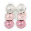 Trendy Pastel Pink Triple Disk Drop Earrings In Silver Tone - 45mm L