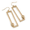 Geometric Open Square With Ball Drop Earrings In Matte Gold Tone - 60mm L
