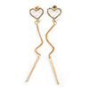 Romantic Clear Crystal Open Heart with Chain Drop Earrings In Gold Tone Metal - 90mm Long