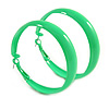 50mm Bright Green Enamel Hoop Earrings In Silver Tone