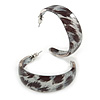 Trendy Half Hoop Earrings with Animal Print in Acrylic (Grey/ Black) - 40mm Diameter