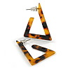 Trendy Tortoise Shell Effect Brown/ Black Acrylic/ Plastic/ Resin Triangular Hoop Earrings - 38mm L