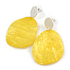 Statement Pineapple Yellow Acrylic Curvy Oval Drop Earrings In Matt Silver Tone - 65mm L