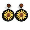 Romantic Yellow Flower Round Acrylic Drop Earrings - 70mm L