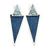 Contemporary Triangle Blue Denim Drop Earrings In Light Silver Tone - 60mm L