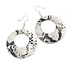 Snake Skin Effect Hoop Droop Earrings In Silver Tone (White/ Black) - 60mm L