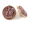 Pink Sequin Round Clip On Earrings In Gold Tone - 25mm Diameter