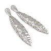 Large Contemporary Hammered Leaf Earrings In Silver Tone Metal - 11.5cm L