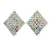 AB Crystal Diamond Clip On Earrings In Silver Tone Metal - 30mm Long
