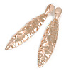 Large Contemporary Hammered Leaf Earrings In Rose Gold Tone Metal - 11.5cm L