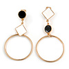 Black/ White Enamel Assymetric Circle Clip-On Earrings In Gold Tone Metal - 60mm L