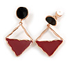 Burgundy/ Black Enamel Geometric Clip-On Earrings In Rose Gold Tone - 45mm Long