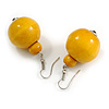 Yellow Wood Bead Drop Earrings - 50mm Long