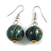 Teal/ Black/ Golden Colour Fusion Wood Bead Drop Earrings with Silver Tone Closure - 40mm Long