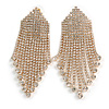 Statement Bridal Clear Crystal Chandelier Tassel Drop Earrings In Gold Tone - 80mm Long