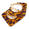 Trendy Orange/ Purple Animal Print Square Acrylic Hoop Earrings In Gold Tone - 45mm Tall - Medium