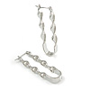 40mm Long Twisted Oval Drop/ Hoop Earrings In Silver Tone Metal