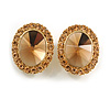 Statement Oval Topaz Glass and Champagne Crystal Clip On Earrings In Gold Tone - 27mm Tall