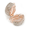 C-Shape Clear Crystal Clip-on Earrings In Rose Gold Tone Metal - 20mm Tall