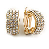 C-Shape Clear Crystal Clip-on Earrings In Gold Tone Metal - 20mm Tall