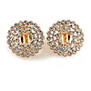 Clear and AB Crystal Wreath Clip On Earrings In Gold Tone - 22mm Diameter