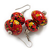 Red/ Black/ Yellow Colour Fusion Wooden Double Bead Drop Earrings - 55mm L