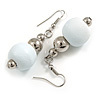White Painted Wood and Silver Acrylic Bead Drop Earrings - 55mm L