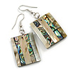 50mm L/Brown/Natural/Abalone Square Shape Sea Shell Earrings/Handmade/ Slight Variation In Colour/Natural Irregularities