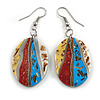 55mm L/Multicoloured Oval Shape Sea Shell Earrings/Handmade/ Slight Variation In Colour/Natural Irregularities