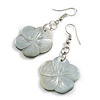 50mm L/Silvery Flower Shape Sea Shell Earrings/Handmade/ Slight Variation In Colour/Natural Irregularities