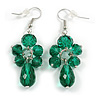 Green Glass Bead Drop Earrings In Gold Tone - 55mm L