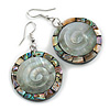 50mm L/Grey/Abalone Round Shape Sea Shell Earrings/Handmade/ Slight Variation In Colour/Natural Irregularities