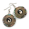 50mm L/Black/Silvery/Grey Abalone Round Shape Sea Shell Earrings/Handmade/ Slight Variation In Colour/Natural Irregularities