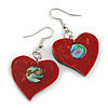 50mm L/Red/Abalone Heart Shape Sea Shell Earrings/Handmade/ Slight Variation In Colour/Natural Irregularities