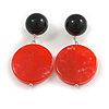 60mm Long Coin Acrylic Drop Clip On Earings in Silver Tone in Black/Red