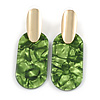 65mm Oval Acrylic Marble Green Earrings with Gold Tone Oval Plate