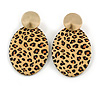 60mm Oval Acrylic Cheetah Print Earrings with Gold Tone Round Plate