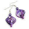 Purple Shell and Glass Bead Drop Earrings - 50mm Long