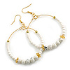 50mm White Glass and Ceramic Bead Large Hoop Earrings in Gold Tone - 75mm Drop