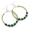 50mm Large Lime Green Glass Forest Green Ceramic Bead Hoop Earrings In Silver Tone - 70mm Drop