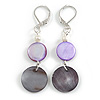 Purple/ Grey Black Shell Bead Drop Earrings In Silver Tone - 55mm L