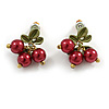 Exquisite Red Berry Floral Olive Green Enamel Stud Earrings - 20mm Drop