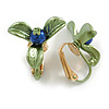 20mm Green/ Blue Berry Clip On Earrings in Gold Tone
