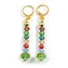 Multicoloured Glass Bead Linear Long Earrings in Gold Tone - 60mm L