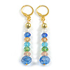 Multicoloured Glass Bead Linear Long Earrings in Gold Tone - 60mm L