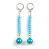 Long Light Blue Glass Bead Linear Earrings In Silver Tone - 70mm L
